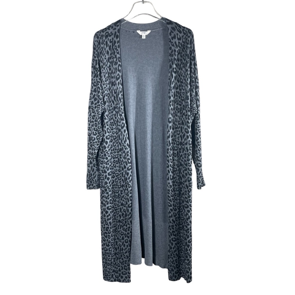 Terra & Sky Plus Leopard Print Open Front Cardigan Long Duster Sweater Size 14W - Picture 4 of 16